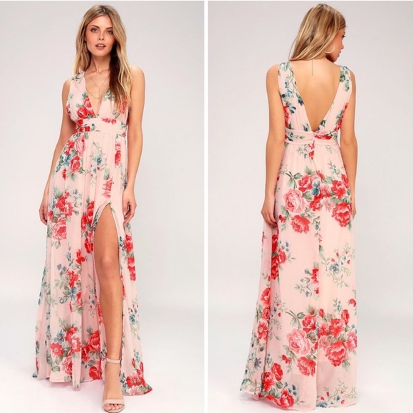 Lulu’s Garden Meandering Maxi Dress Blush Floral NEW WITH TAGS Small - Picture 2 of 16